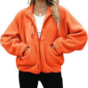 Womens Fleece Jacket Fuzzy Button Down Sherpa Coat